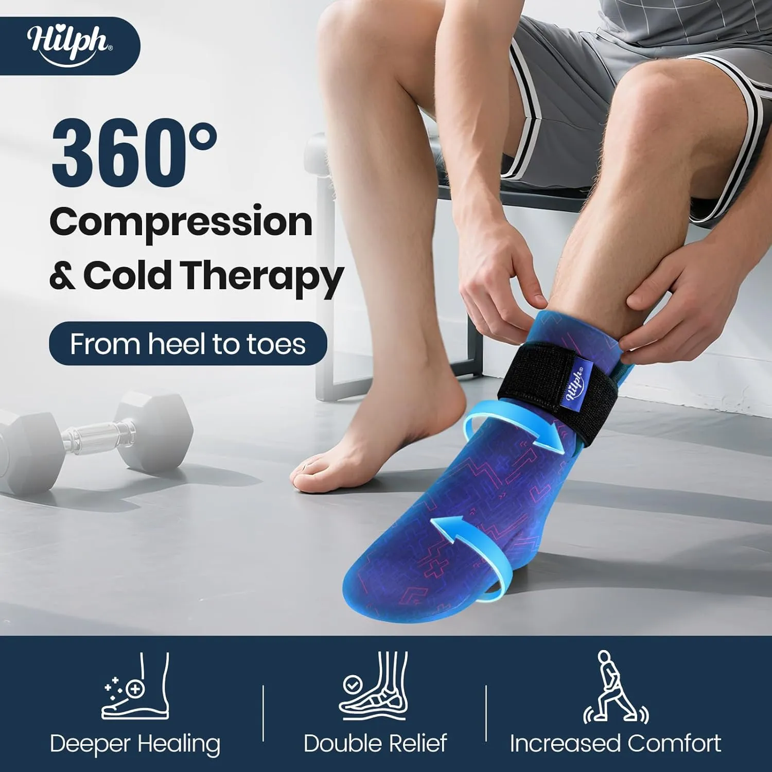 Hilph Full Foot Ice Pack Gel Sock for Hot & Cold Therapy - Reusable Cooling Sock for Toe Pain, Plantar Fasciitis & Hot Feet - Easy Slip On Design for Chemotherapy, Postpartum Recovery, 1-Pack, Blue