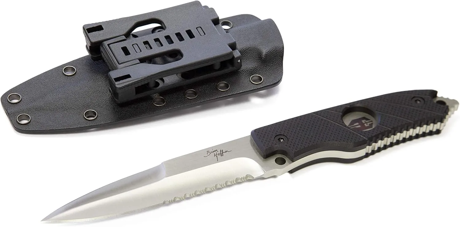 Hoffner Hand Spear Tactical Fixed Blade Knife - 4-7/8 Inch Half-Serrated Blade, Full Tang 440C Spear Point, G10 Grip, MOLLE Compatible Kydex Sheath