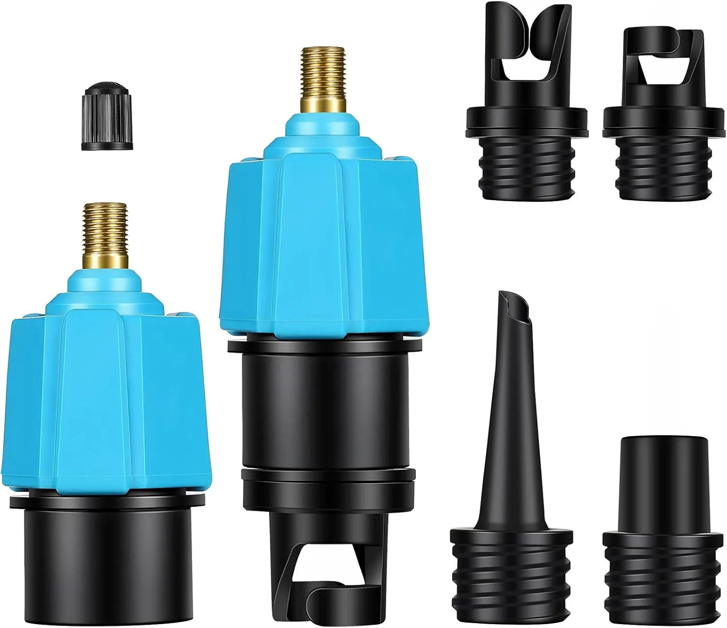 Honoson 2 Pieces Inflatable SUP Pump Adaptor with 4 Air Valve Converter, Multifunction SUP Valve Adapter Air Valve Nozzles Compressor Air Valve Converter for Inflatable Boat Stand Up Paddle Board