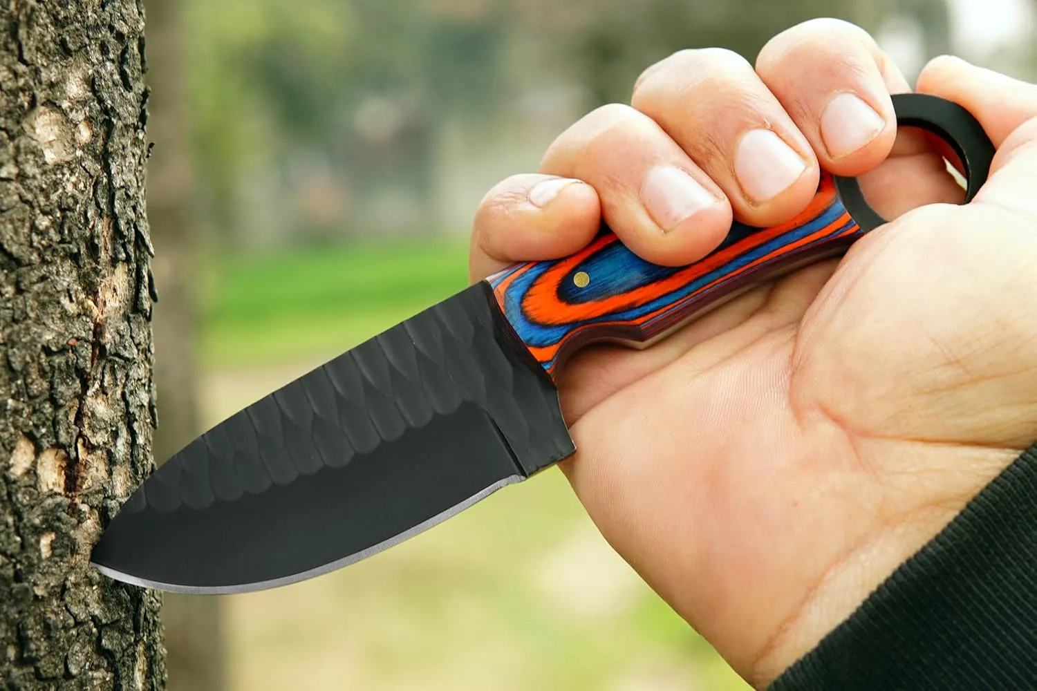 Horizontal Carry Knife - 7.5 Inch EDC Fixed Blade Knife with Sheath - 1095 High Carbon Steel Blade for Camping, Hunting & Tactical Use - Full Tang Bushcraft Knives with Wooden Handle