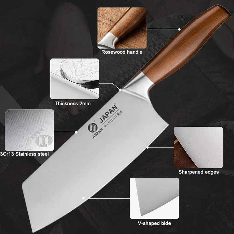 HULIANFU Stainless Steel Japanese Chef Knives Set Meat Fish Vegetables Chopping Cleaver Butcher Knife Chinese Kitchen Knife with Gift Box