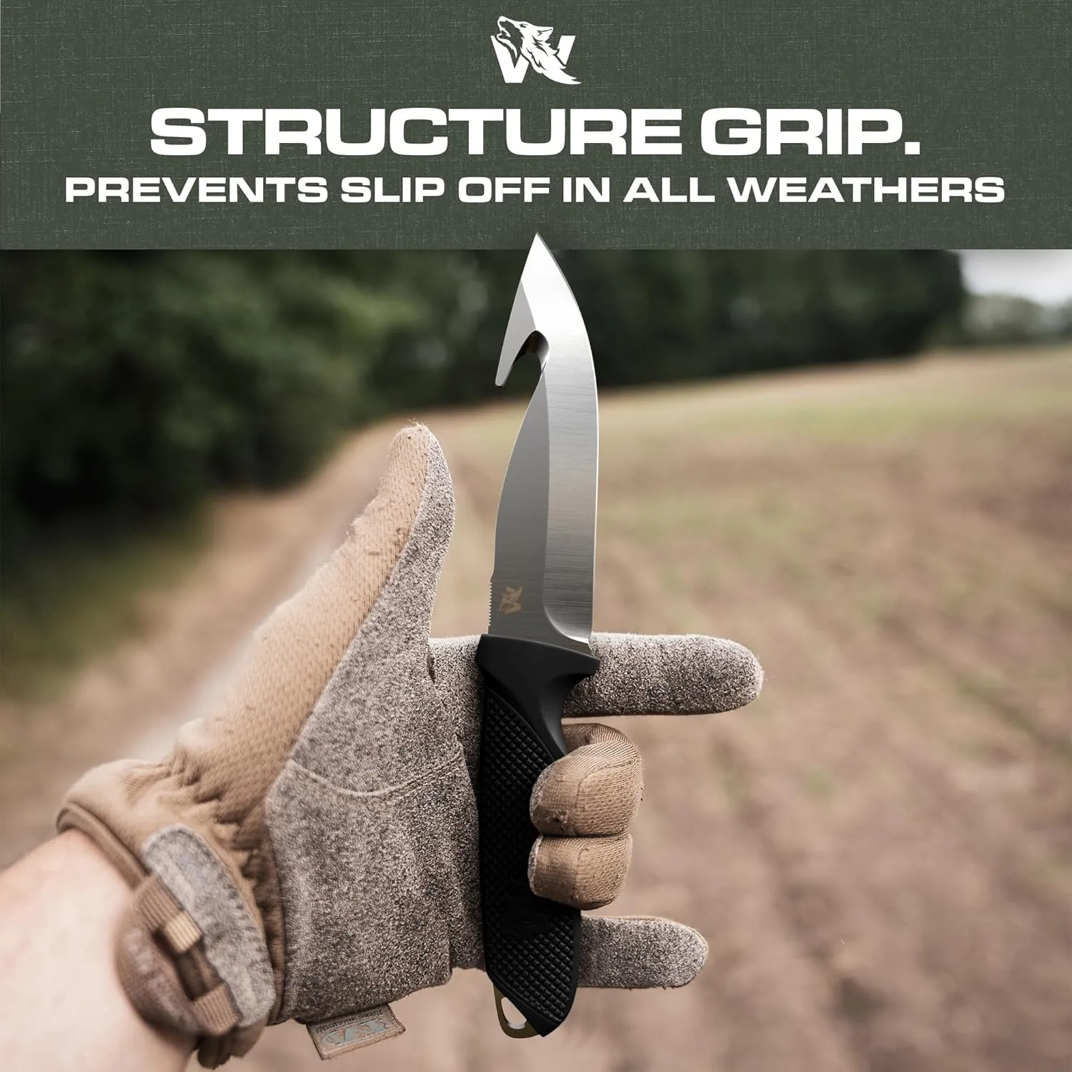HUNTER 2 - Tactical Deer Skining Knife with Gut Hook - Fixed Blade & Sheath - Field Dressing & Survival Knife