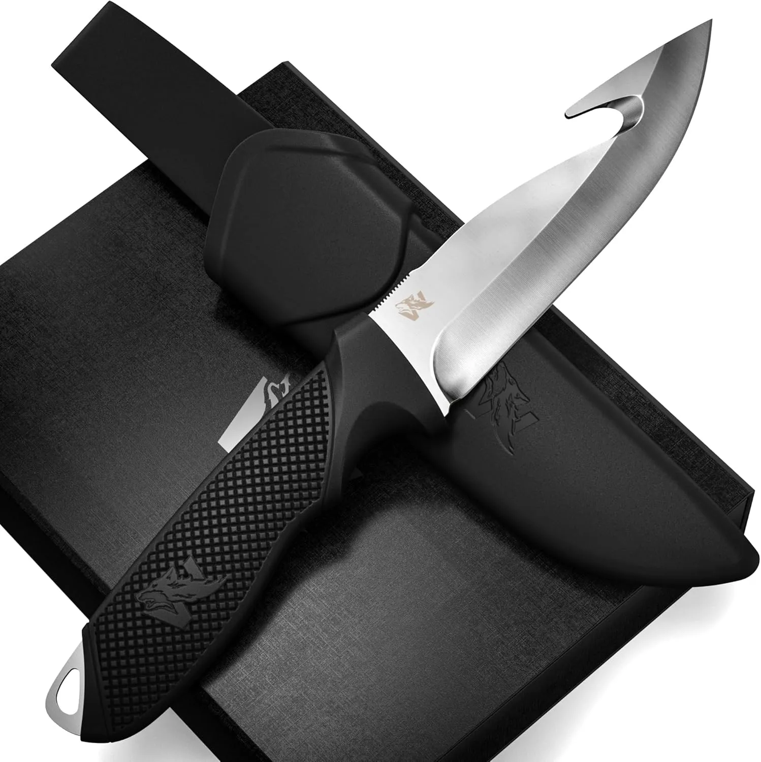 HUNTER 2 - Tactical Deer Skining Knife with Gut Hook - Fixed Blade & Sheath - Field Dressing & Survival Knife