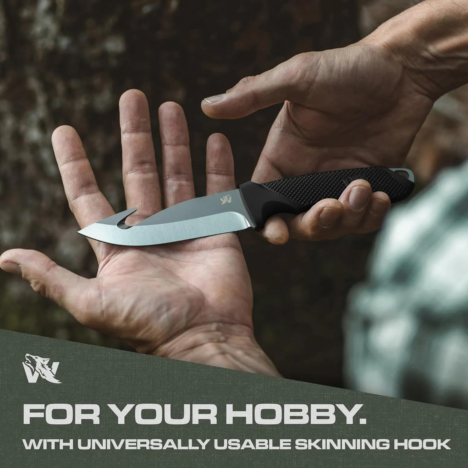 HUNTER 2 - Tactical Deer Skining Knife with Gut Hook - Fixed Blade & Sheath - Field Dressing & Survival Knife
