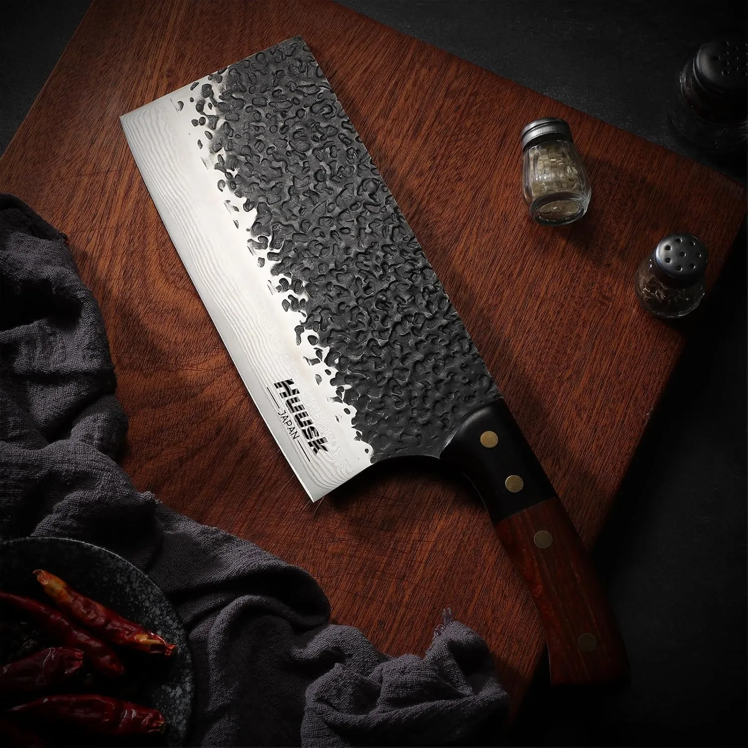 Huusk 7.5" Meat Cleaver Knife - Hand-forged Butcher Knife High Carbon Steel Kitchen Knives with Damascus Texture, Full Tang Japanese Knives with Wood Handle, Gift for Father's Day
