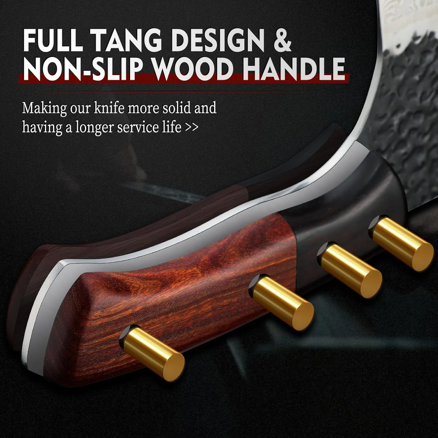 Huusk 7.5" Meat Cleaver Knife - Hand-forged Butcher Knife High Carbon Steel Kitchen Knives with Damascus Texture, Full Tang Japanese Knives with Wood Handle, Gift for Father's Day