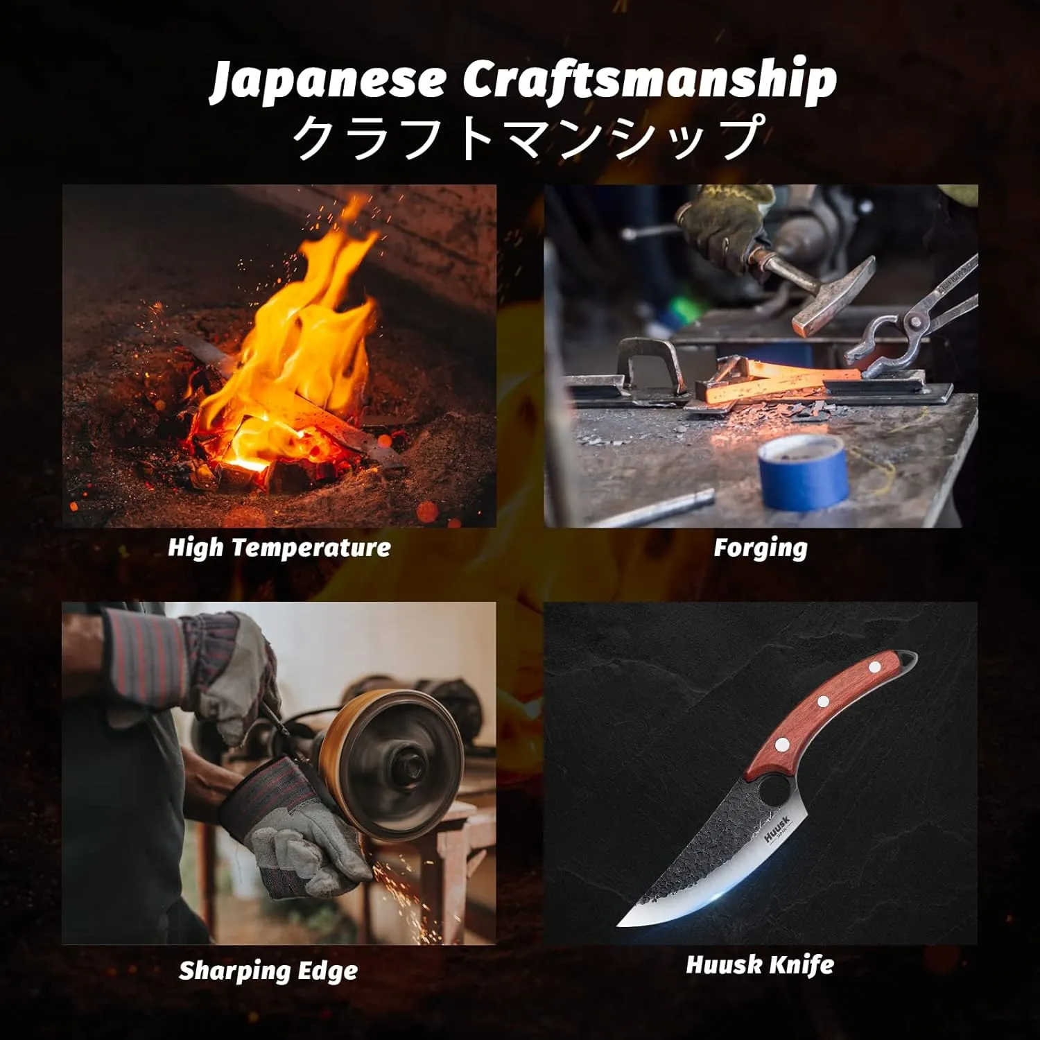 Huusk Viking Knives Hand Forged Boning & Chef Knife - Full Tang Japanese Blade with Sheath - Butcher Meat Cleaver - Camping & Kitchen Gift