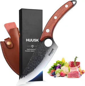 Huusk Viking Knives Hand Forged Boning & Chef Knife - Full Tang Japanese Blade with Sheath - Butcher Meat Cleaver - Camping & Kitchen Gift
