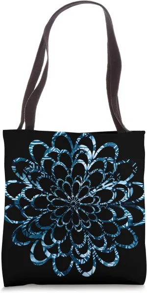 Ice Blue And Black Floral Design Tote Bag