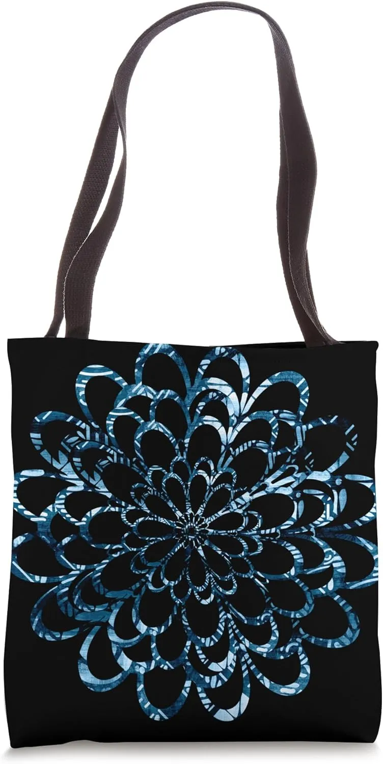 Ice Blue And Black Floral Design Tote Bag