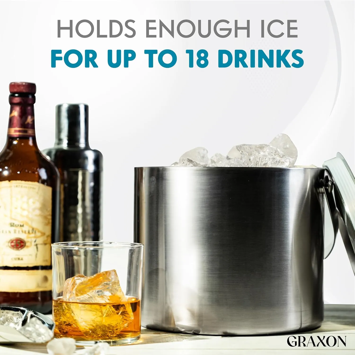 Ice Bucket (3 Liter) Stainless Steel Double Wall Insulated Ice bucket with Lid & Scoop, Ice Buckets for Parties, Handle, Keeps Ice Cold for Hours, Great for Wine, Champagne, Cocktails (Silver)