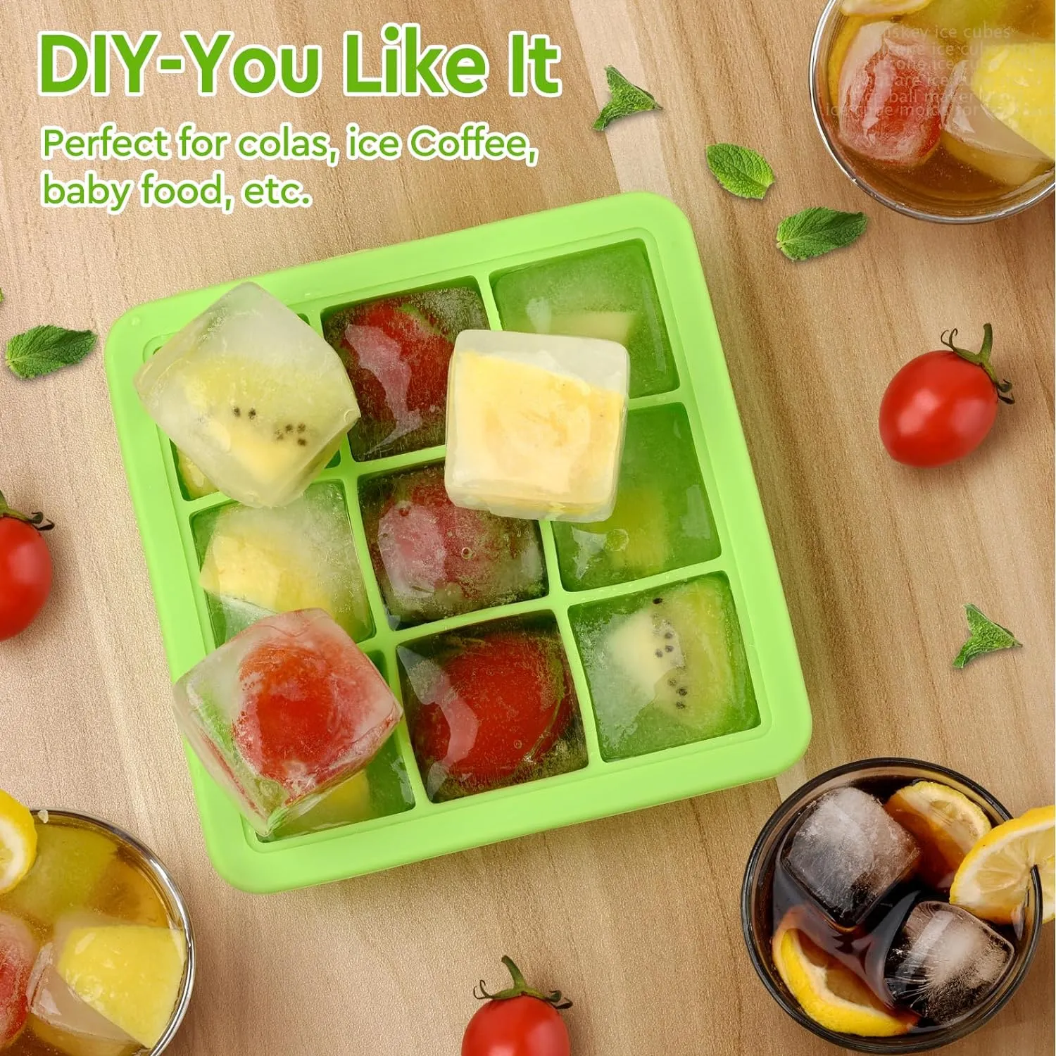 Ice Cube Tray with Lid (9X2 Pcs), Small Ice Cube Trays, Silicone Ice Cube Trays for Freezer, Mini Square Ice Cube Mold for Ice Coffee, Drinks, Whiskey, Cocktail, Bourbon, Baby Food