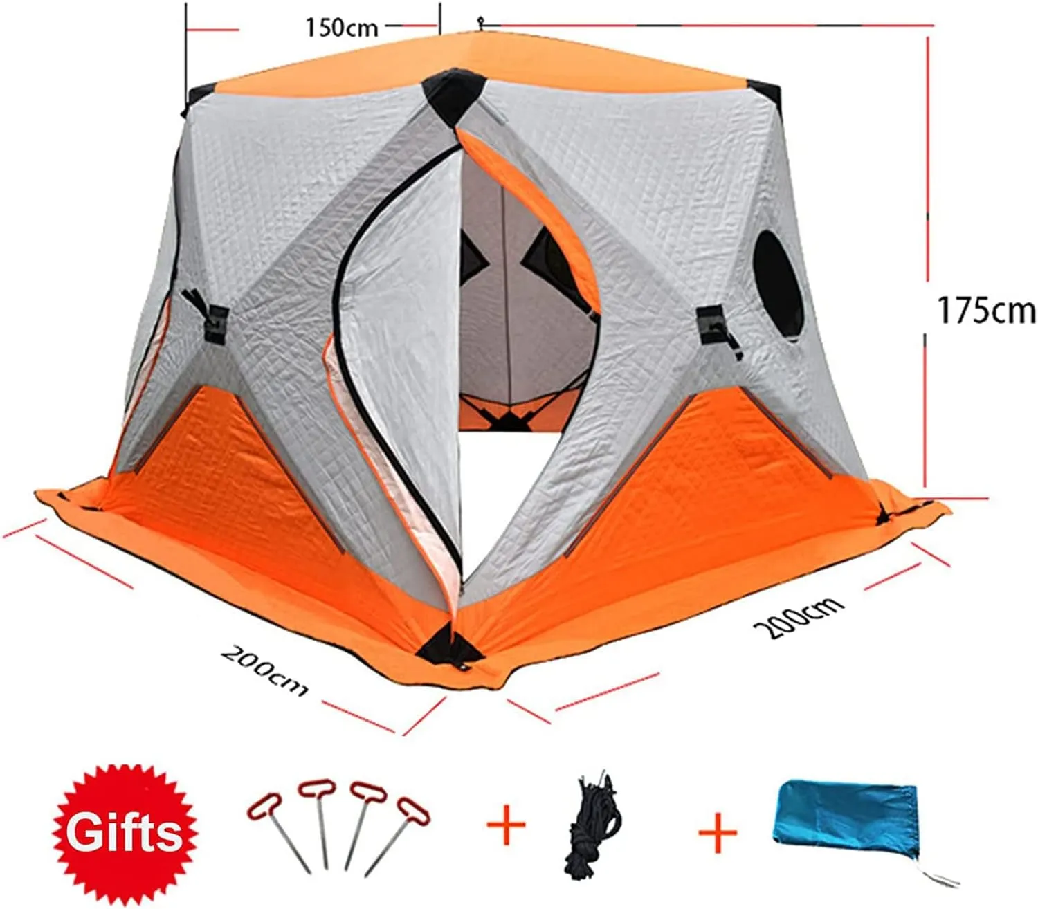 Ice Fishing Shelter Thickened Winter Outdoor Waterproof Winterized Tent Warm Cotton Durable Camping Tent with Pegs and Ropes