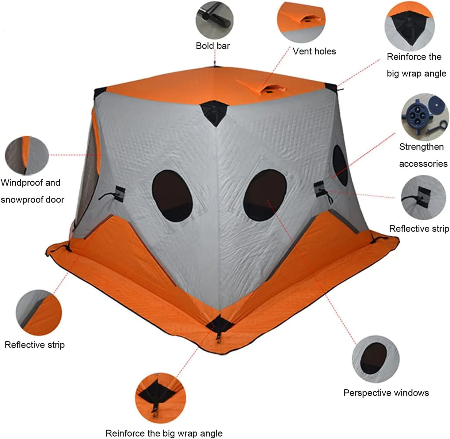 Ice Fishing Shelter Thickened Winter Outdoor Waterproof Winterized Tent Warm Cotton Durable Camping Tent with Pegs and Ropes