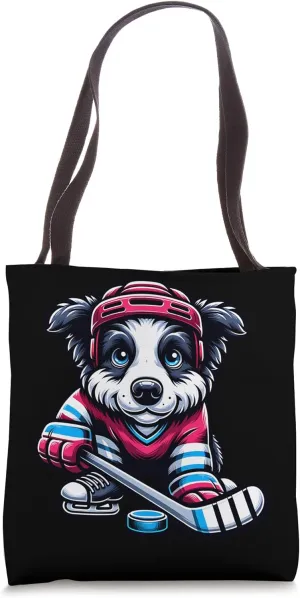Ice Hockey Border Collie Tote Bag