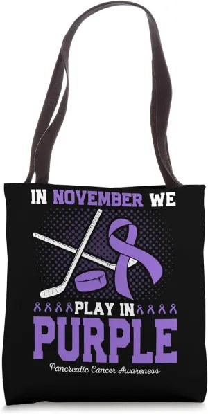 Ice Hockey Play In Purple Pancreatic Cancer Awareness Tote Bag