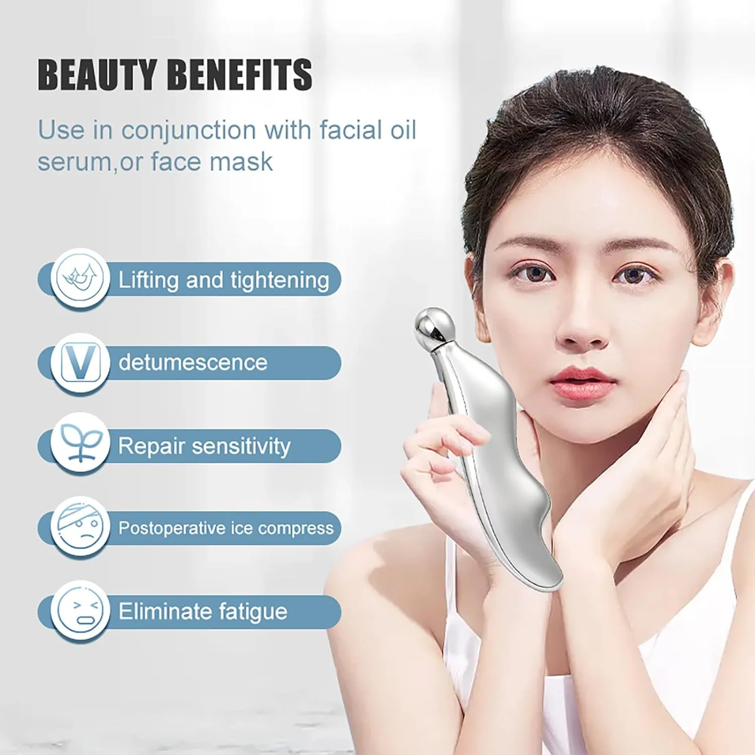 Ice Roller Gua Sha for Facials, Stainless Steel Gua Sha Facial Tools, Cryo Sticks for Face,Massager for Face Neck Eyes, Skin Care for Dark Circles, Puffiness, Wrinkles, Collagen Production (white)