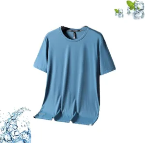 Ice Silk Round Neck T-Shirt, Men's Summer Ice Silk T-Shirt, Cooling Round Neck Short Sleeve Top