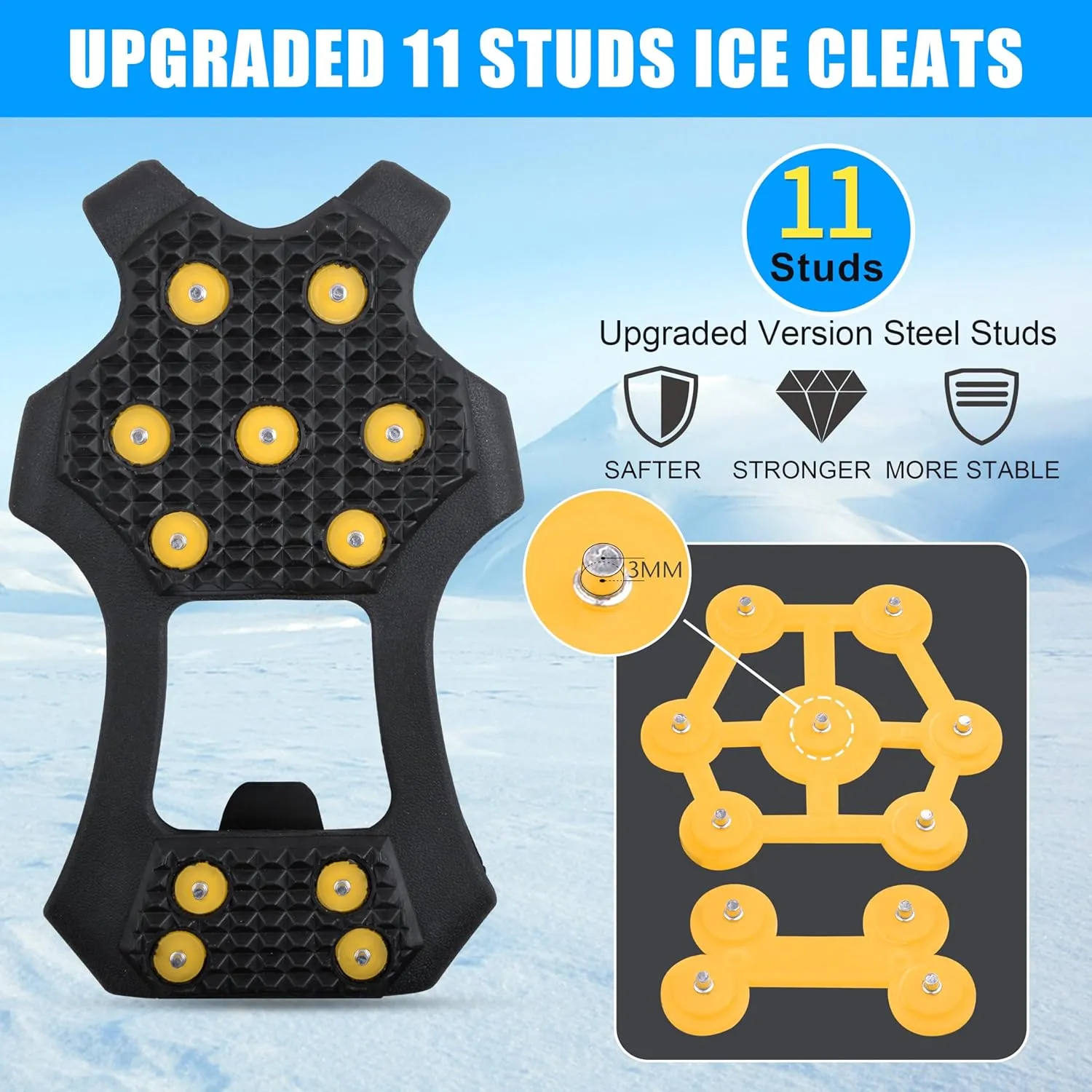 Ice Snow Cleats for Shoes and Boots,Walk Traction Cleats Crampons Anti Slip 11 Studs Ice Snow Grippers Over Shoe for Men Women Walking on Snow Ice