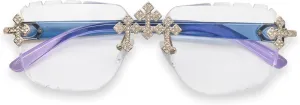 ICE STAR Iced-Out Triple Cross Sunglasses - Diamond-Cut Frameless Shades for Women, Hip-Hop Luxury Eyewear