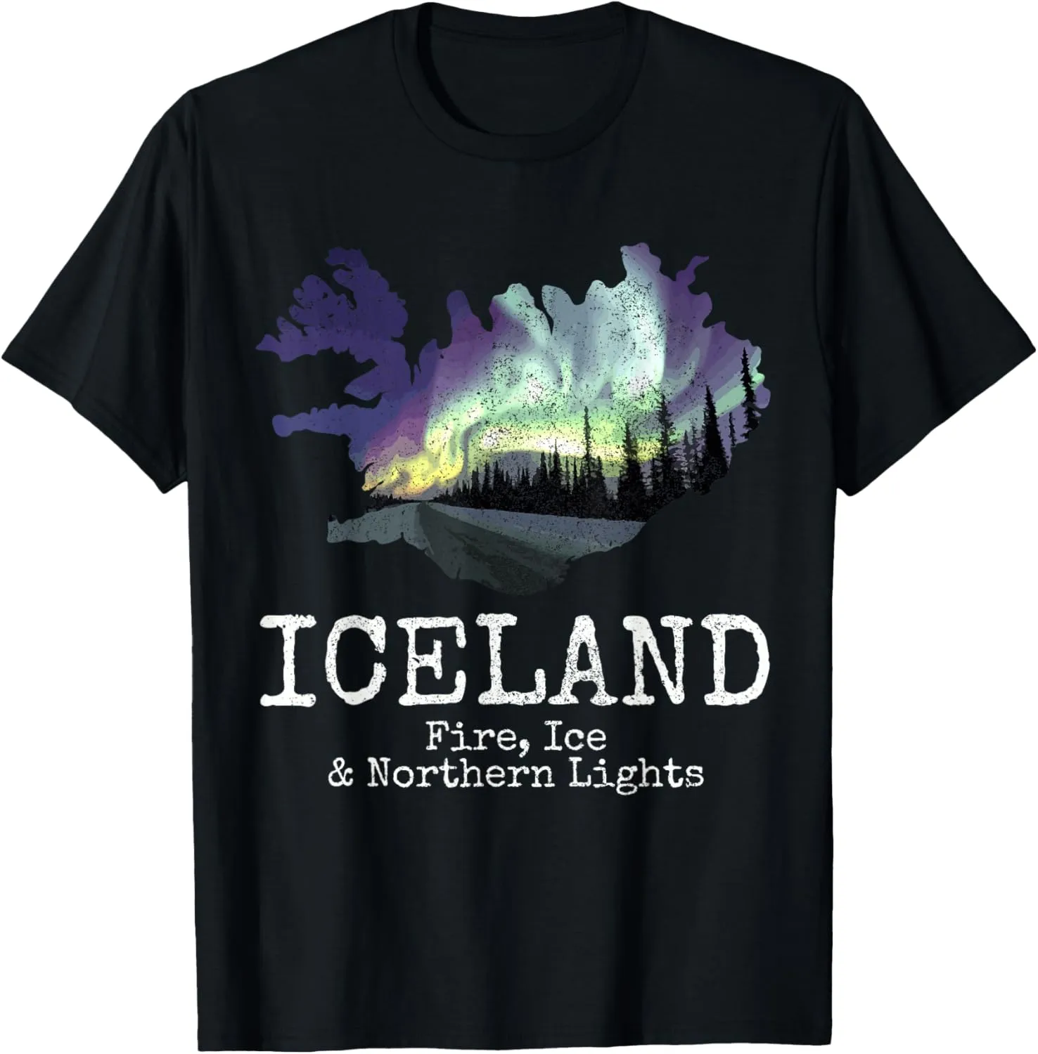 Icelandic Map Fire Ice Northern Lights Icelandic Souvenir T-Shirt