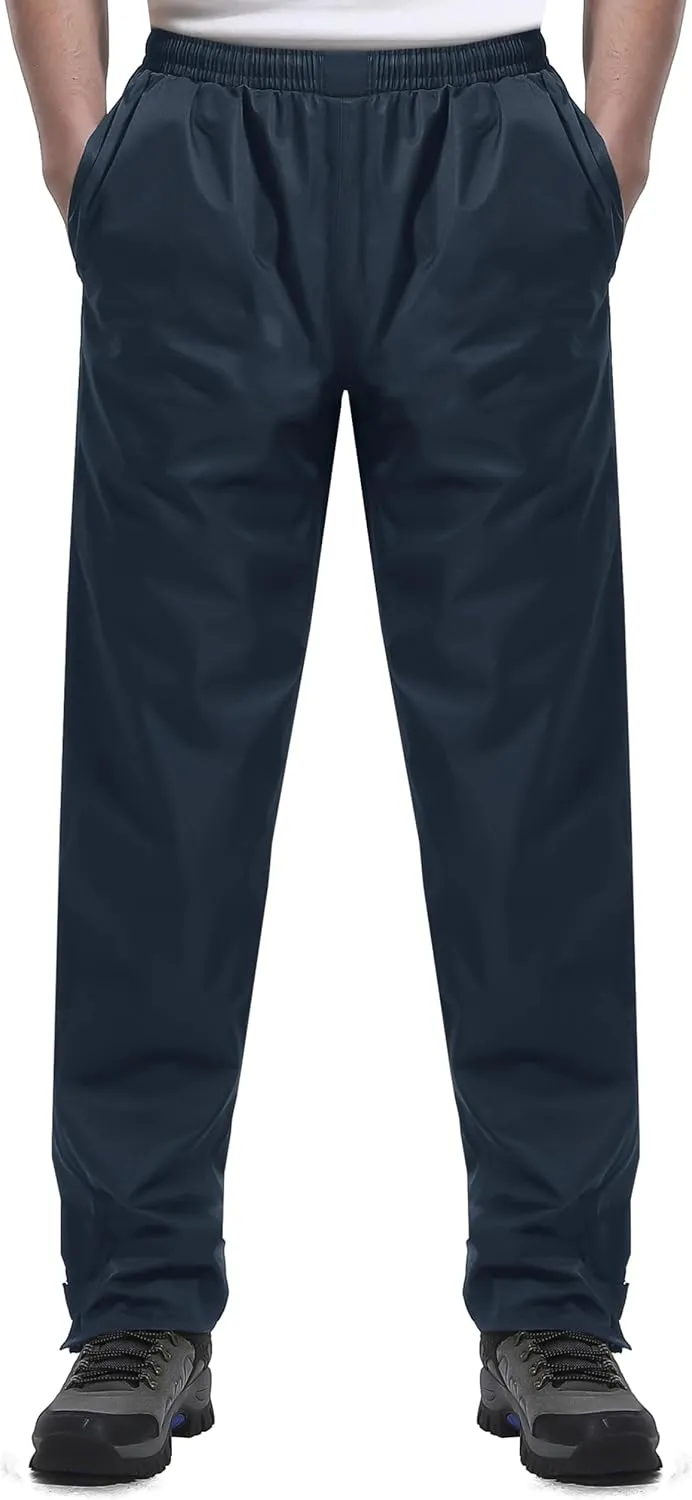 iCreek Men's Rain Pants Waterproof Over Pants Windproof Lightweight Hiking Pants Work Rain Outdoor for Golf, Fishing