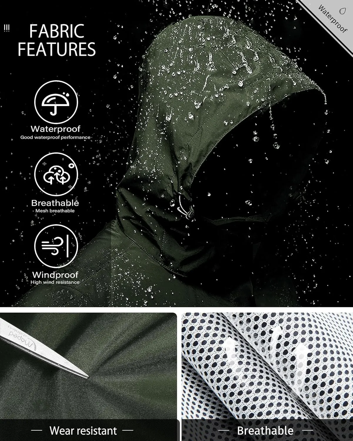 iCreek Rain Jacket Men's Lightweight with Hood Packable Waterproof Raincoat Breathable Antistorm Jacket Windbreaker