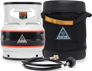 Ignik Refillable Gas Growler Deluxe 3.8-Pound Propane Tank with Carry Case and Adapter Hose, Black Case/White Tank