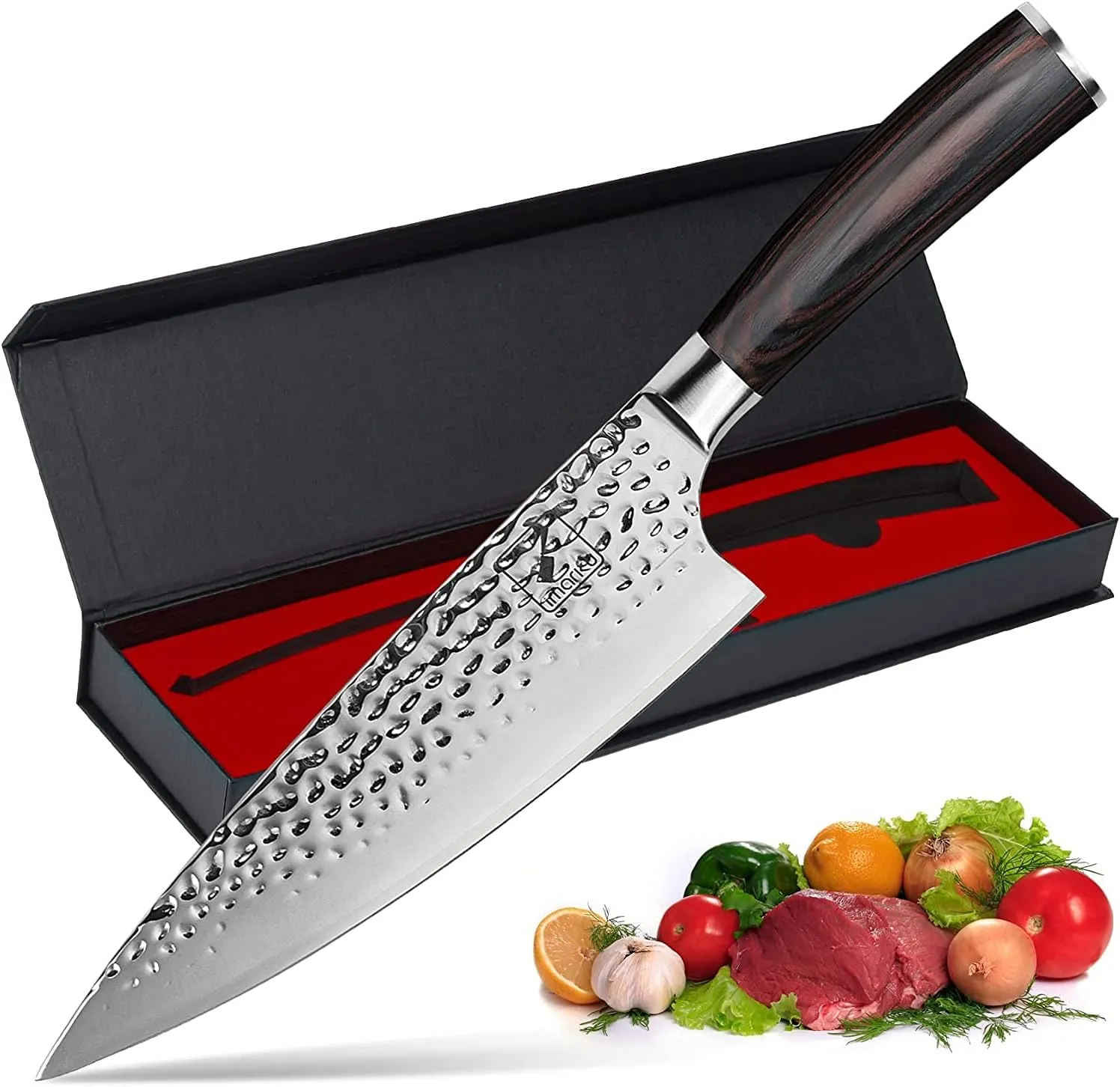 imarku Damascus Chef Knife, 8 Inch Kitchen Knife Ultra Sharp Cooking Knife HC German Stainless Steel Japanese Knife for Kitchen, Hand-Hammered Design, Ergonomic Handle, Father's Day Gifts