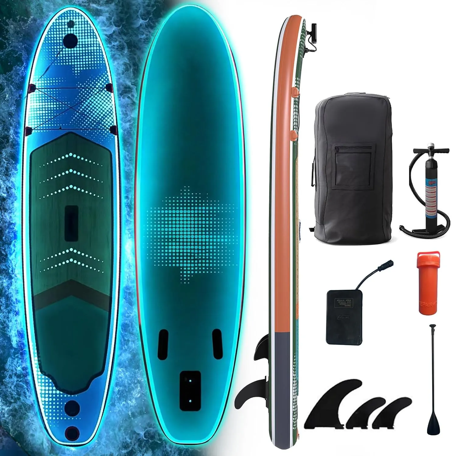 Inflatable 10.5' Stand Up Paddle Board with Strapped Seat, Premium SUP Board Kit, Includes Paddle, Pump, Backpack, Waterproof Bag, Perfect for Yoga, Fishing, and Surfing, Dark Blue & Red