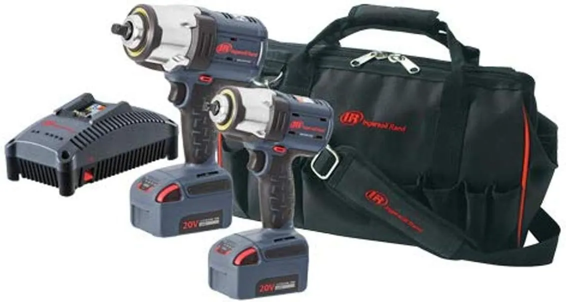 Ingersoll Rand IQV20-K201 Cordless Impact Wrench Combo Kit w/ W7152 1/2” High Torque Impact Wrench, W5133 3/8” Compact Impact Wrench, 2 Batteries, Universal Charger and Tool Bag