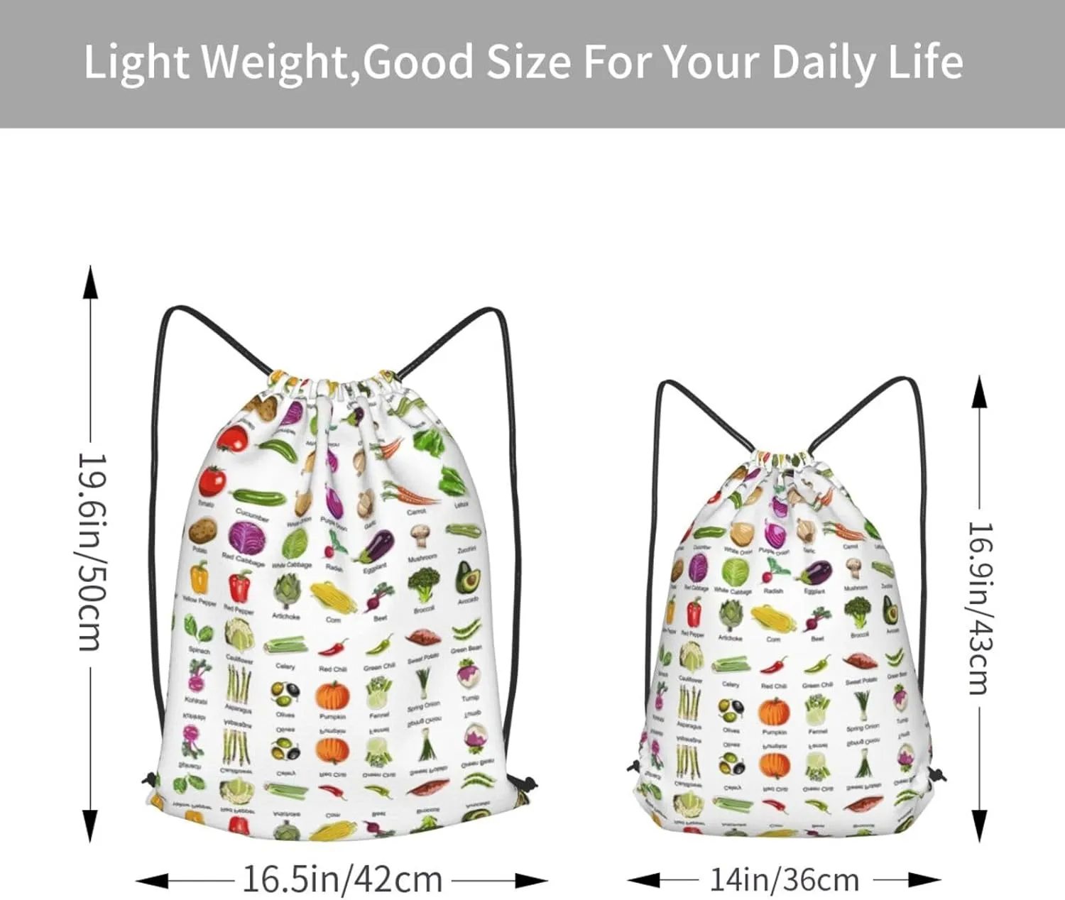 Introduction Of Various Vegetables String Drawstring Backpack Cinch Bag Polyester Sackpack For Beach Picnic Outing