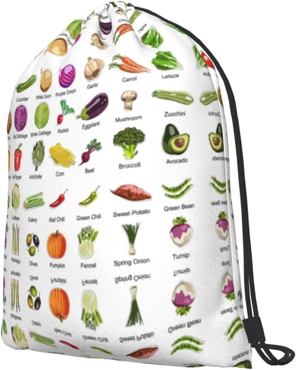 Introduction Of Various Vegetables String Drawstring Backpack Cinch Bag Polyester Sackpack For Beach Picnic Outing