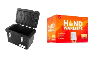IRIS USA Bundle of Hugel 44 QT Insulated Cooler   60 Large Hand Warmers – Heavy Duty Ice Chest w/Vacuum Panels, Bungee Straps, Metal Buckles – 18-Hour Heat for Camping, Fishing, Tailgating, Travel