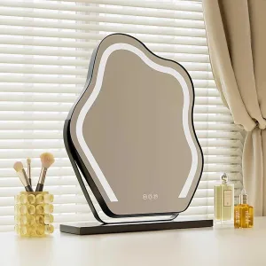 Irregular Makeup Mirror Large Make Up Mirror Vanity Desk Tabletop Led Mirror Vanity Mirror with LED Lights Changeable Colors Dimmable Brightness for Bedroom Bathroom Living Room(Black,30x43cm/12x17in)