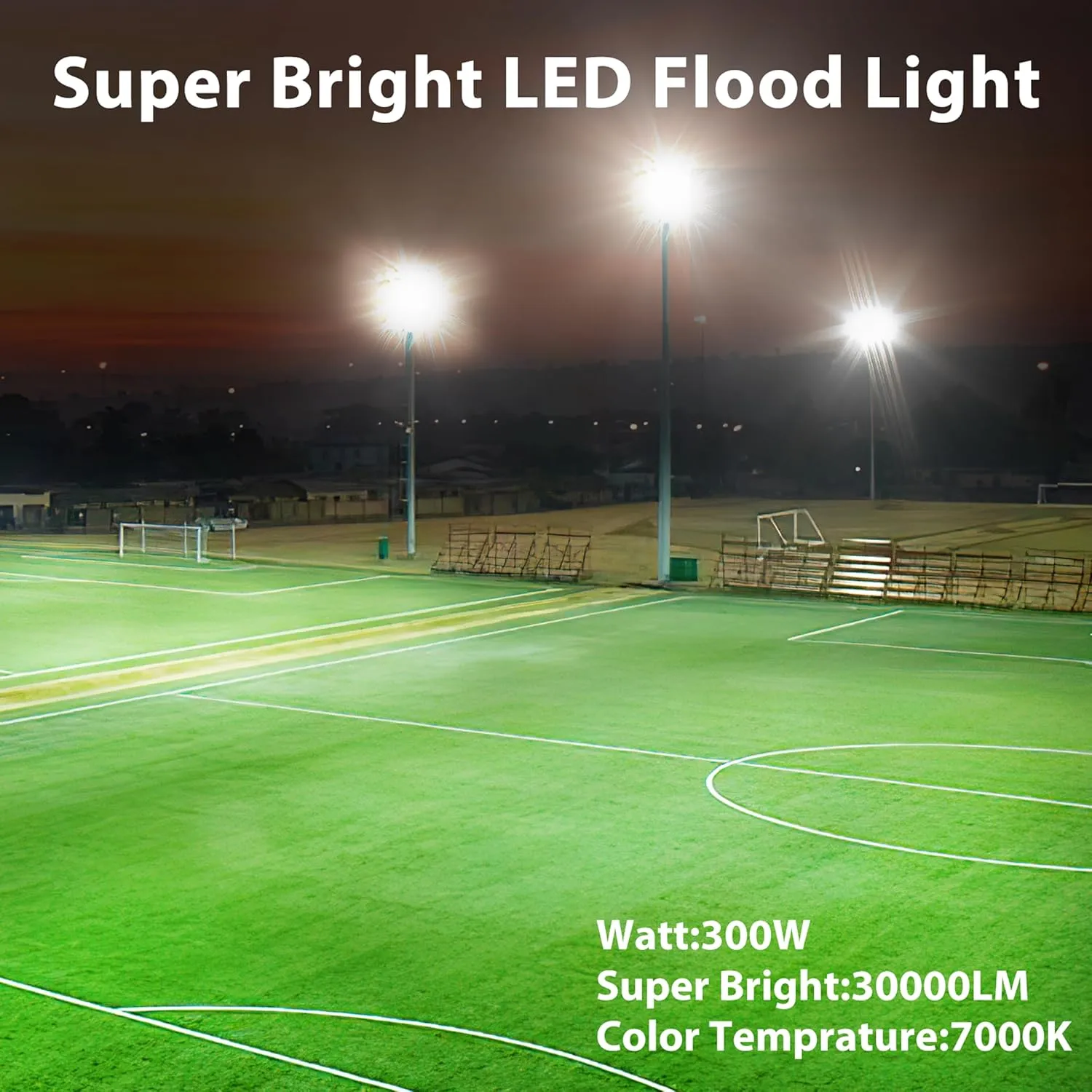ISKYDRAW 300W LED Flood Light Outdoor, 2 Pack 30000lm Stadium Lights Outdoor LED Daylight 6500K, IP67 Waterproof Arena Floodlights for Parking Lot, Sports, Fields, Court, 85-265V