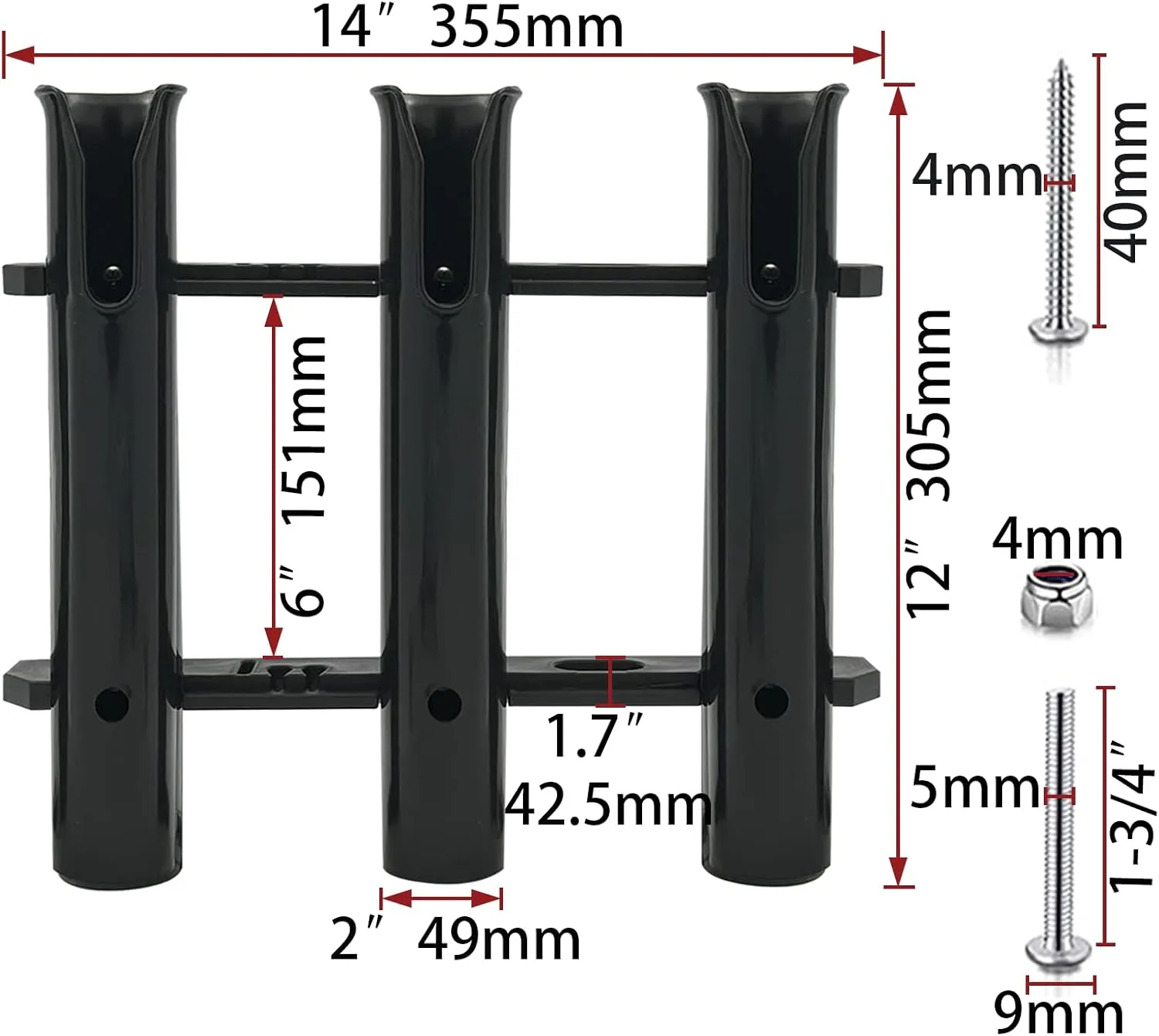 ISURE MARINE Fishing Rod Holder Bracket Wall Mounted Boat Side Mount Tool Holder Tube Links with Screws 2/3/4/6 Pole Tube (White/Black)
