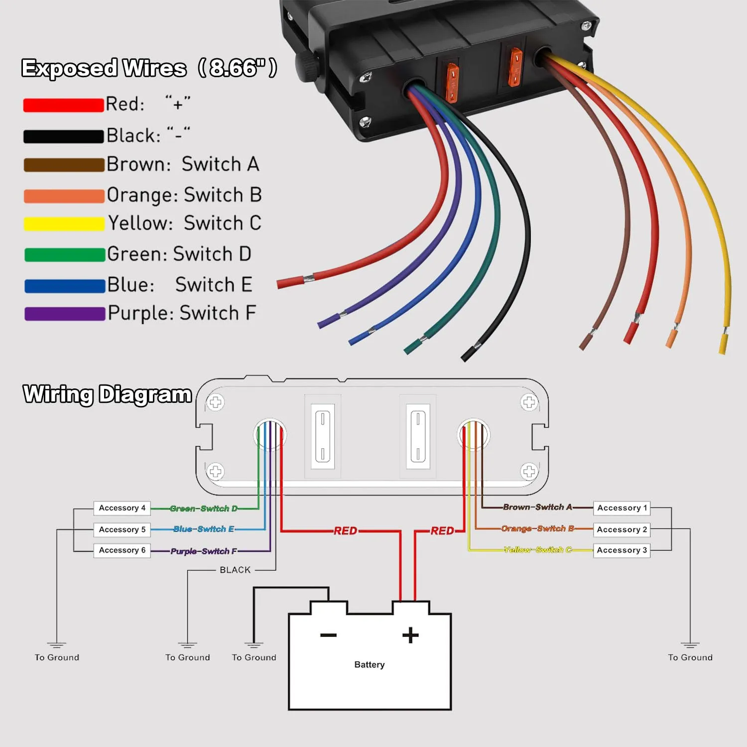 IZTOSS 6 Gang Rocker Switch Box 12 V 24 V Waterproof SPST Toggle Switch Panel with LED Indicator Light - Perfect for Boats, Yachts, motorhomes, campervans, Trucks and Cars