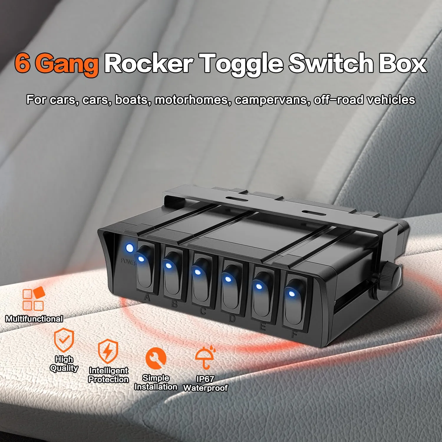 IZTOSS 6 Gang Rocker Switch Box 12 V 24 V Waterproof SPST Toggle Switch Panel with LED Indicator Light - Perfect for Boats, Yachts, motorhomes, campervans, Trucks and Cars