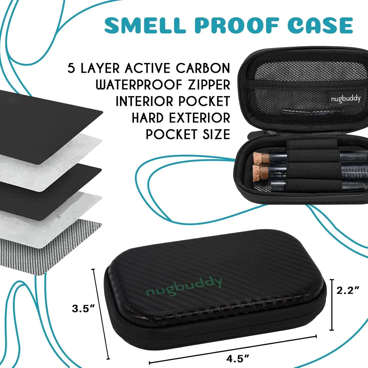 J-Kit - On The go Travel Case Accessory, Carbon Lining - Water Resistant Case   Glass Accessories with included Tubes, Tips, and More (Smoke)