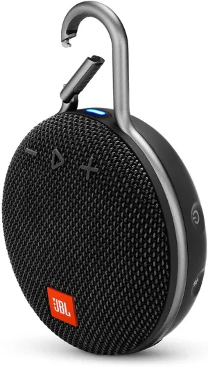 JBL Clip 3 Portable IPX7 Waterproof Wireless Bluetooth Speaker with Built-in Carabiner, Noise-Canceling Speakerphone and Microphone, Black (Renewed)