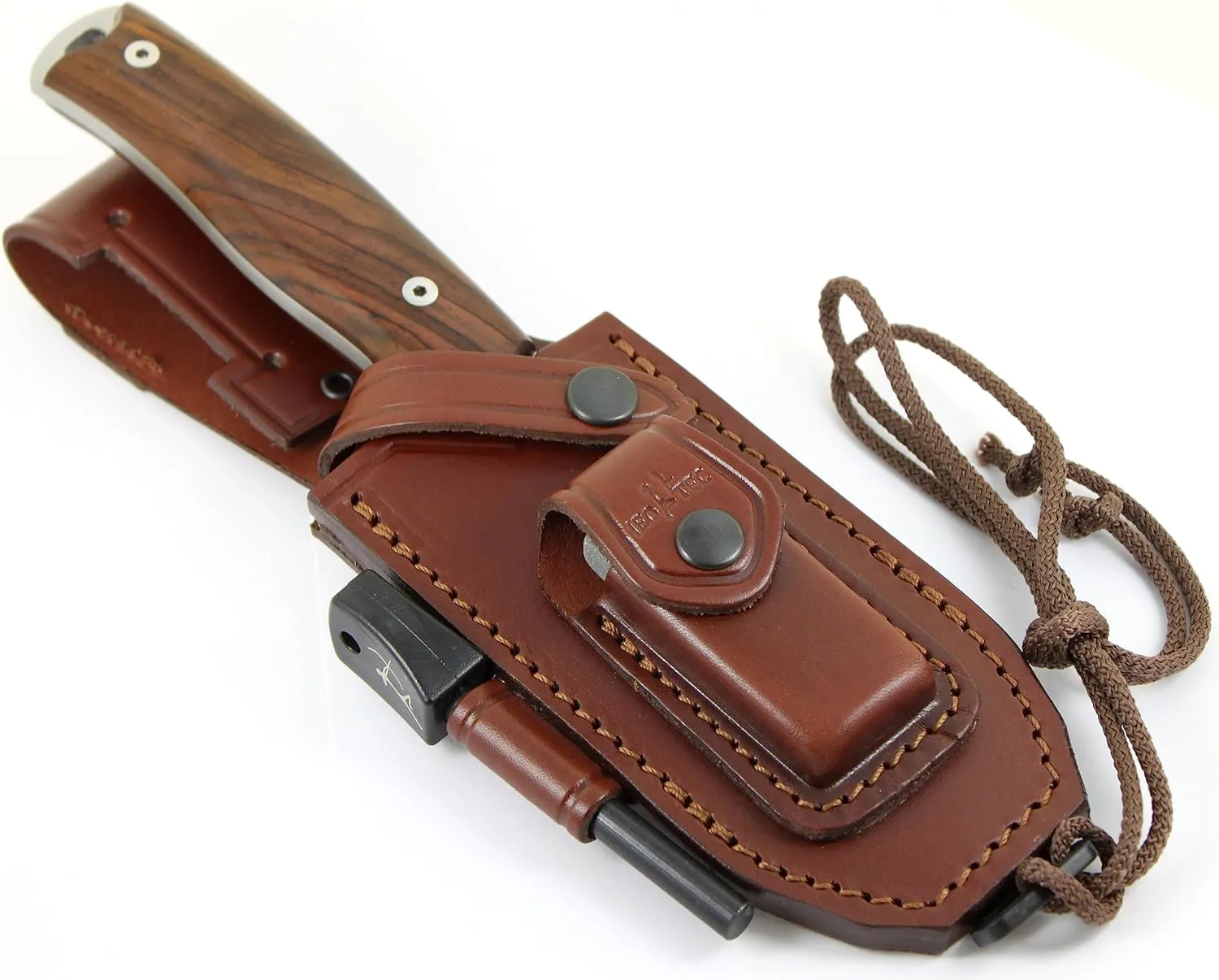 JEO-TEC Nº21 Bushcraft Survival Full Tang Fixed Blade Outdoor Camping Utility Hunting Knife In Leather Sheath Horizontal Vertical Carry Sheath | BÖHLER N690C Steel Fire Starter Scraper