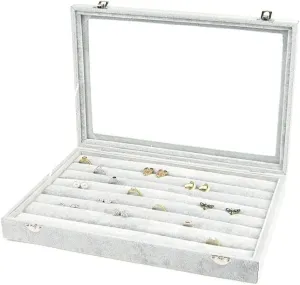 Jewelry Box Storage 10 Different Designs Clear Glass Lid Velvet Jewelry Organizer Box Jewelry Showcase For Watch Earrings Rings. Travel Jewelry Box(A)