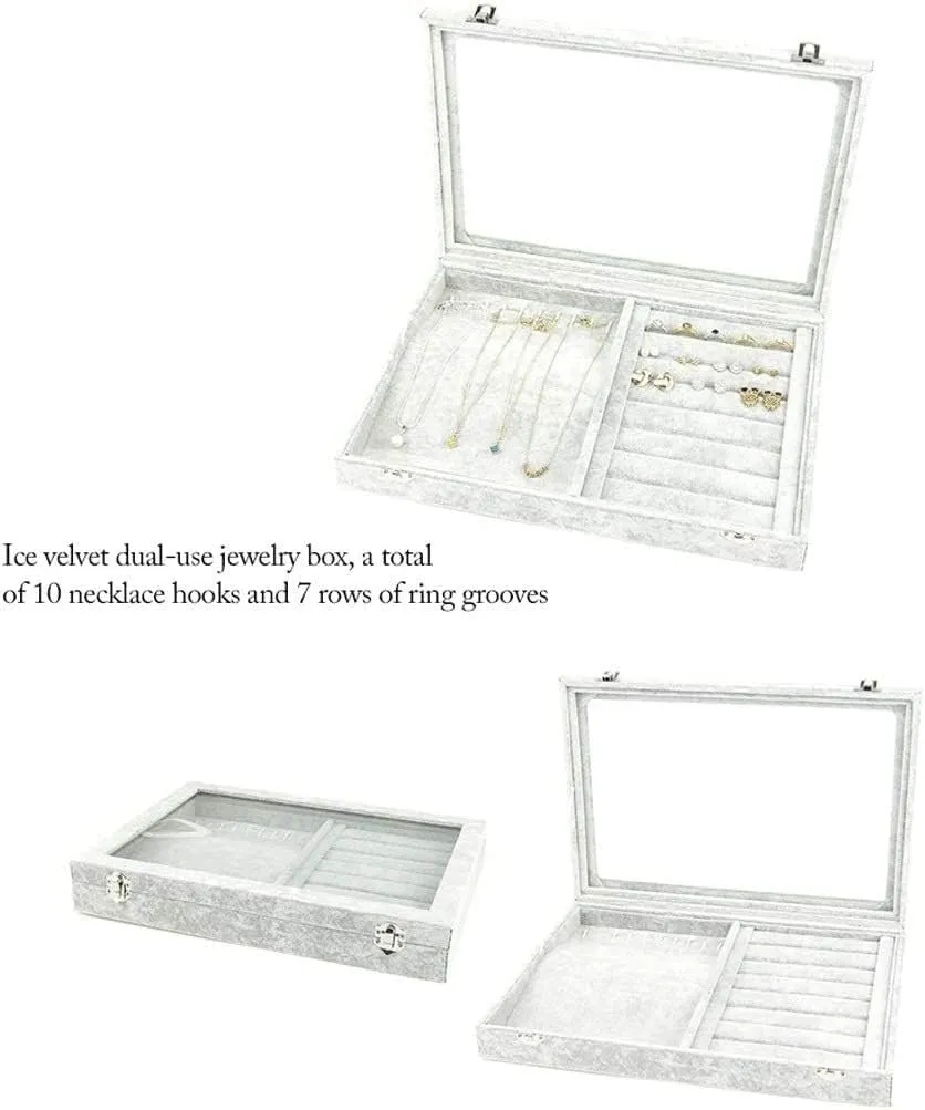 Jewelry Box Storage 10 Different Designs Clear Glass Lid Velvet Jewelry Organizer Box Jewelry Showcase For Watch Earrings Rings. Travel Jewelry Box(A)