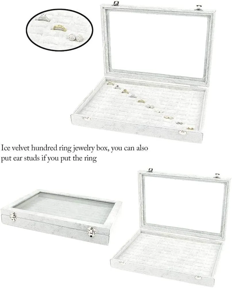 Jewelry Box Storage 10 Different Designs Clear Glass Lid Velvet Jewelry Organizer Box Jewelry Showcase For Watch Earrings Rings. Travel Jewelry Box(A)