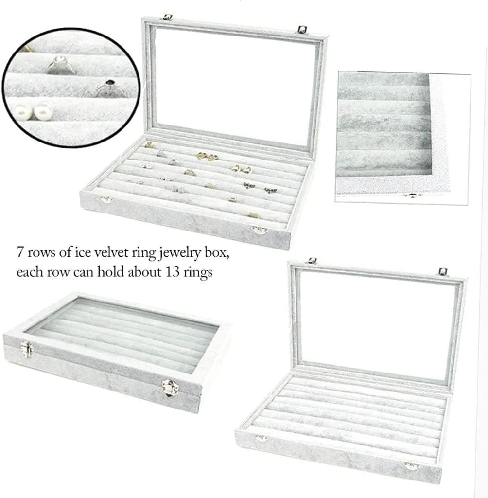 Jewelry Box Storage 10 Different Designs Clear Glass Lid Velvet Jewelry Organizer Box Jewelry Showcase For Watch Earrings Rings. Travel Jewelry Box(A)