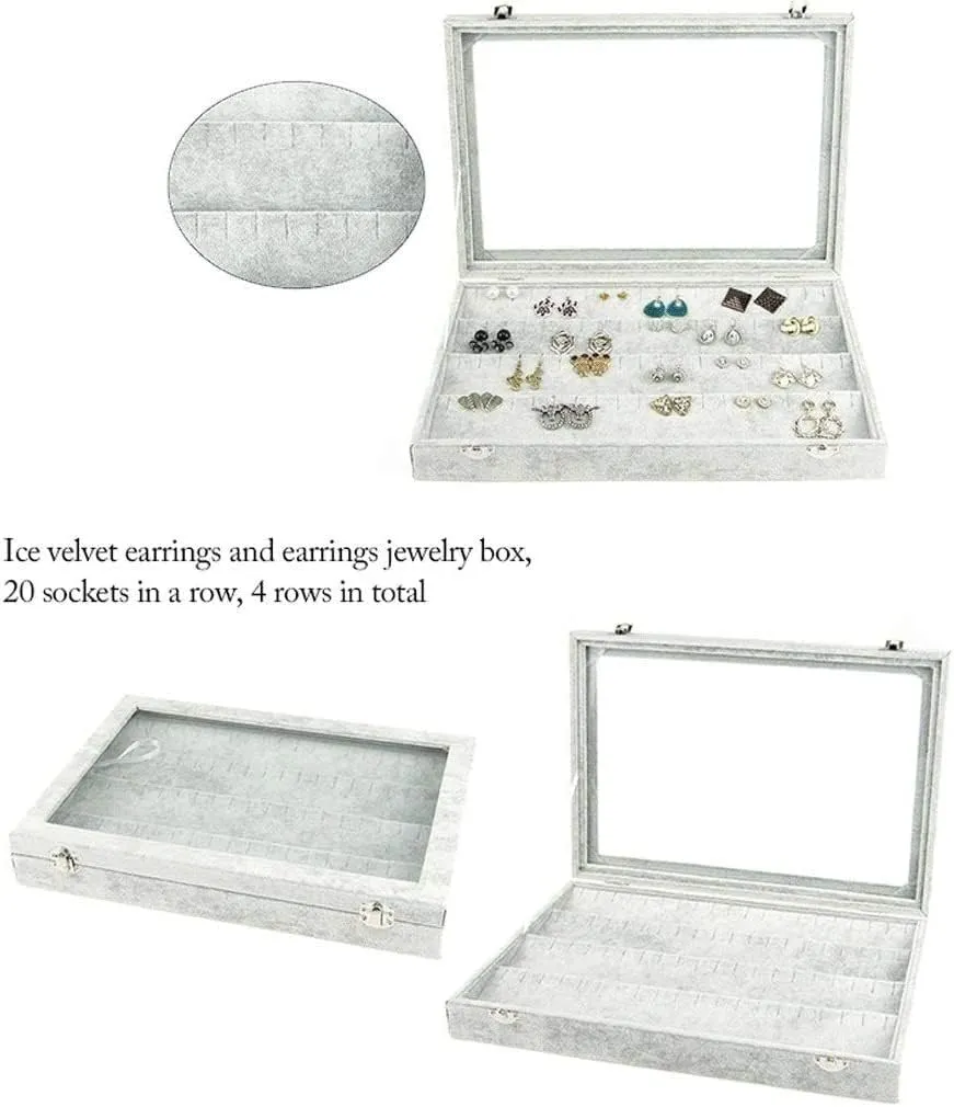 Jewelry Box Storage 10 Different Designs Clear Glass Lid Velvet Jewelry Organizer Box Jewelry Showcase For Watch Earrings Rings. Travel Jewelry Box(A)