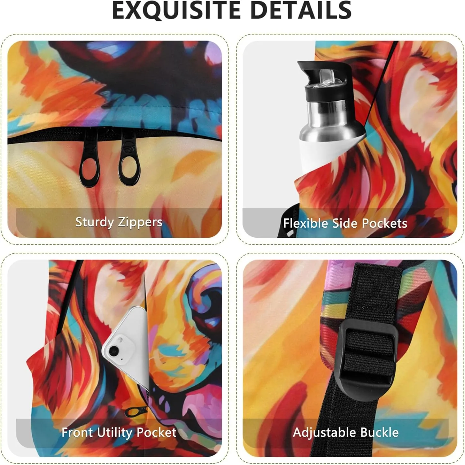 Joisal Aesthetic Casual Backpack for Women Daypack Golden Retriever Dog Painting Waterproof Backpack for Girls Bookbag