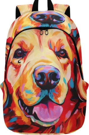 Joisal Aesthetic Casual Backpack for Women Daypack Golden Retriever Dog Painting Waterproof Backpack for Girls Bookbag