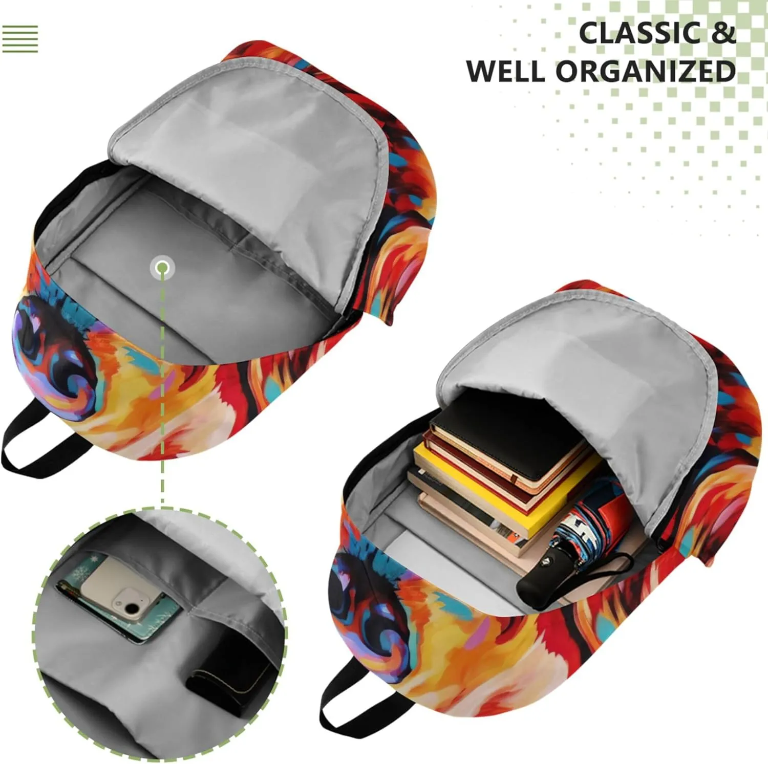 Joisal Aesthetic Casual Backpack for Women Daypack Golden Retriever Dog Painting Waterproof Backpack for Girls Bookbag